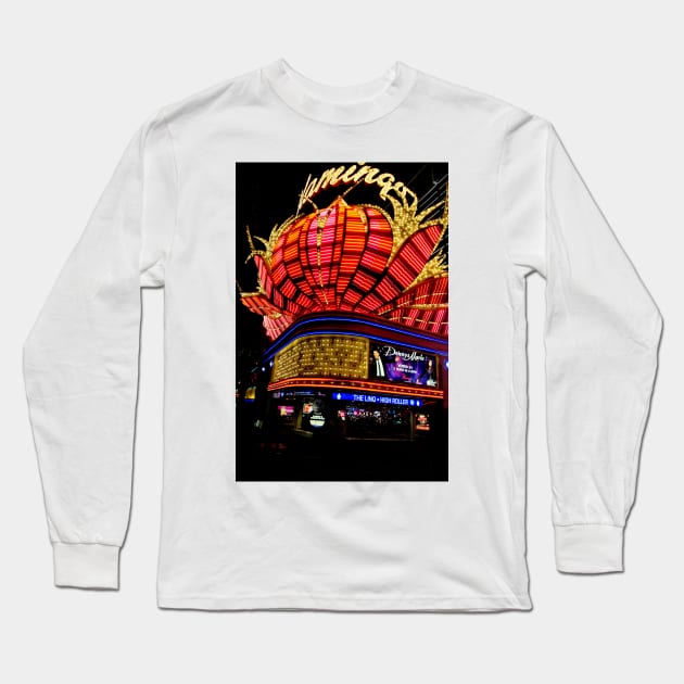 Flamingo Hotel Neon Signs Las Vegas America Long Sleeve T-Shirt by AndyEvansPhotos